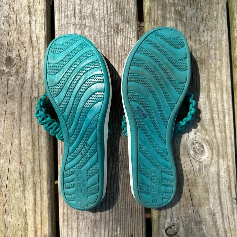 Sperry Seabrooke Current Thong Sandals Braided Turquoise Leather Size‎ 9